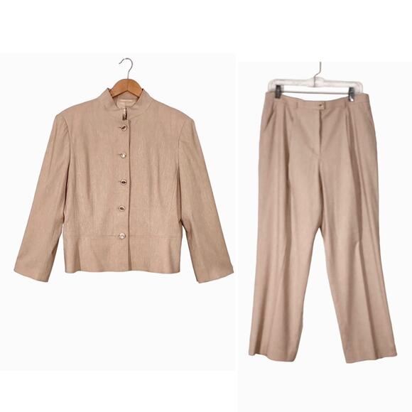 Escada Pant Suit Logo Buttons Size 44 (Large) Lightweight Cream Tan - Picture 5 of 12